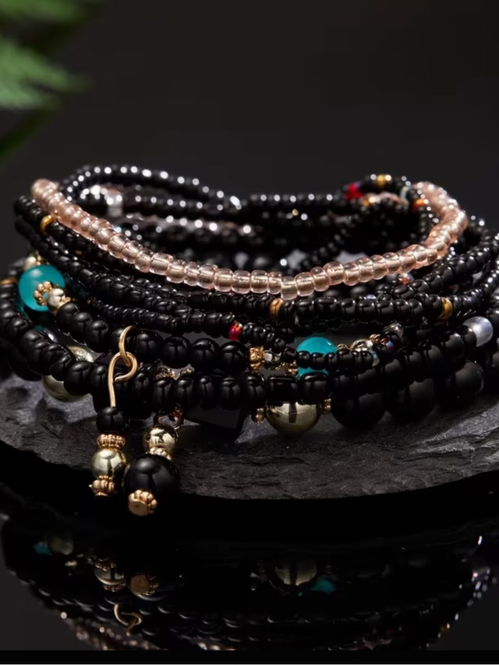 Black Boho Beaded Bracelet